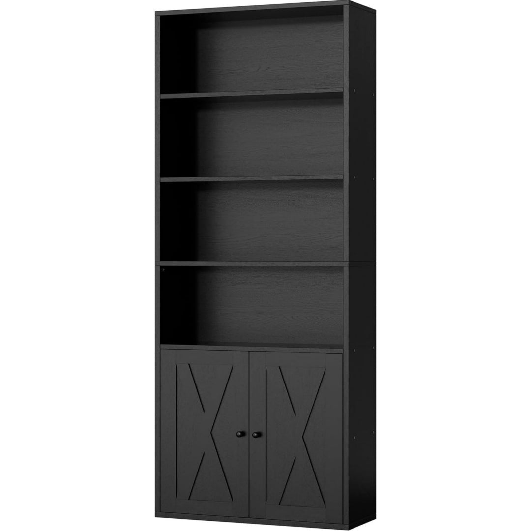 Libreria contenitore nero con ripiani stile industriale