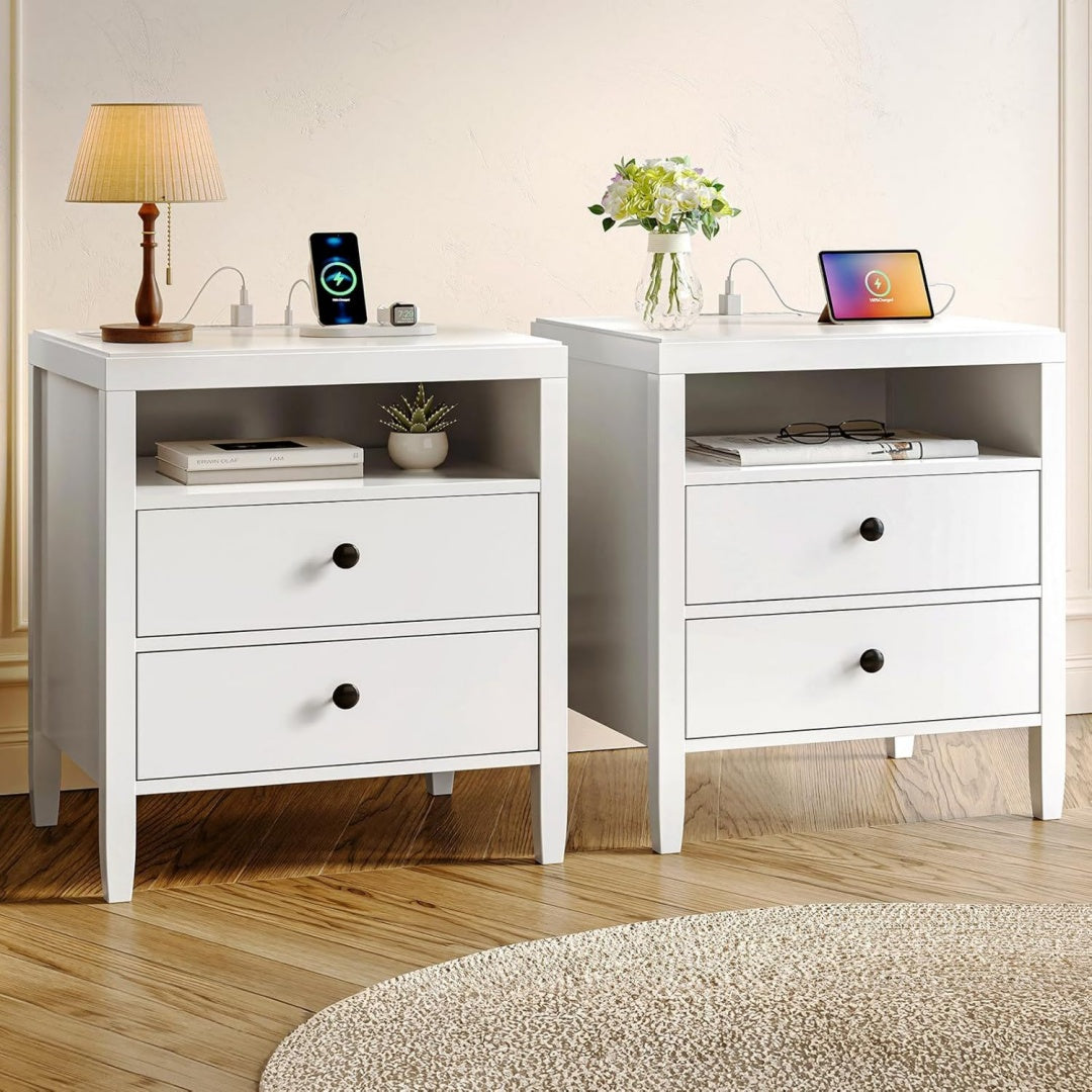 Comodini bianco con vano contenitore struttura in metallo