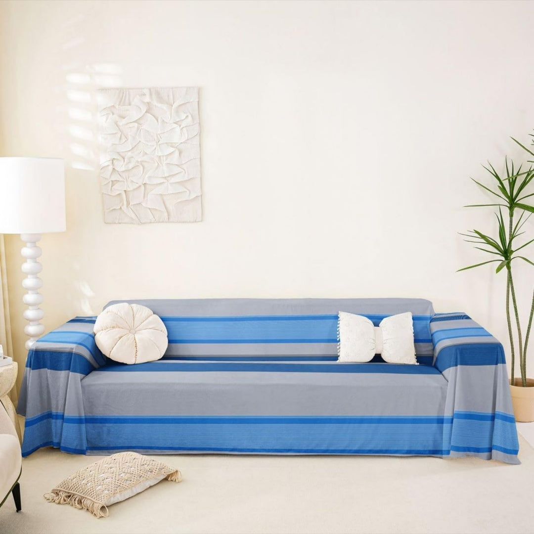 Divano confortevole Homewish Copridivano righe grigie, blu