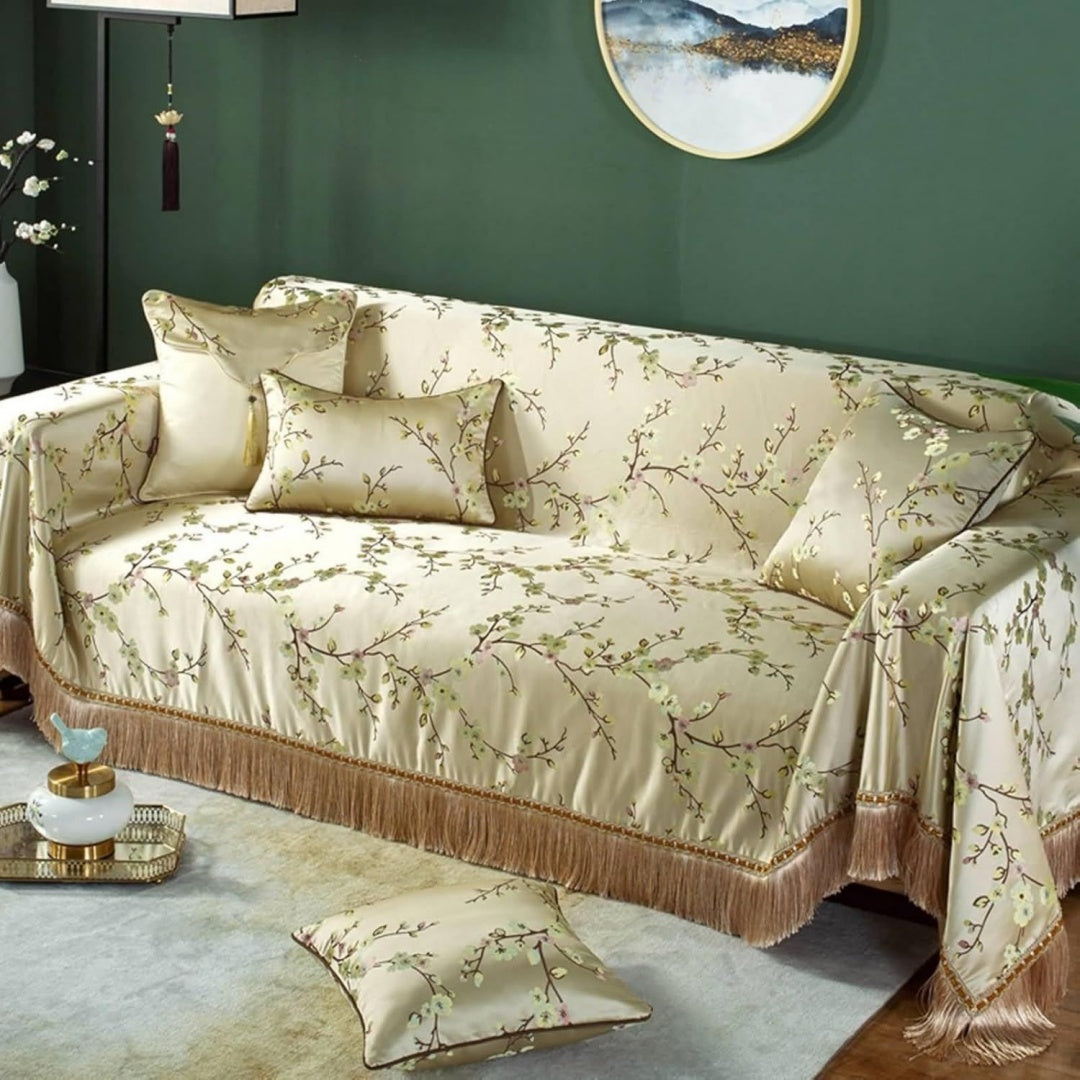 Seduta imbottita Coperta divano, seta champagne, rametto nero