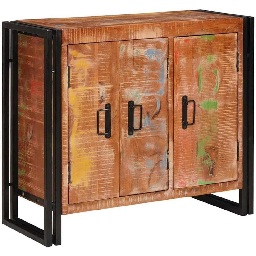 Credenza da soggiorno in legno massello struttura in metallo marrone