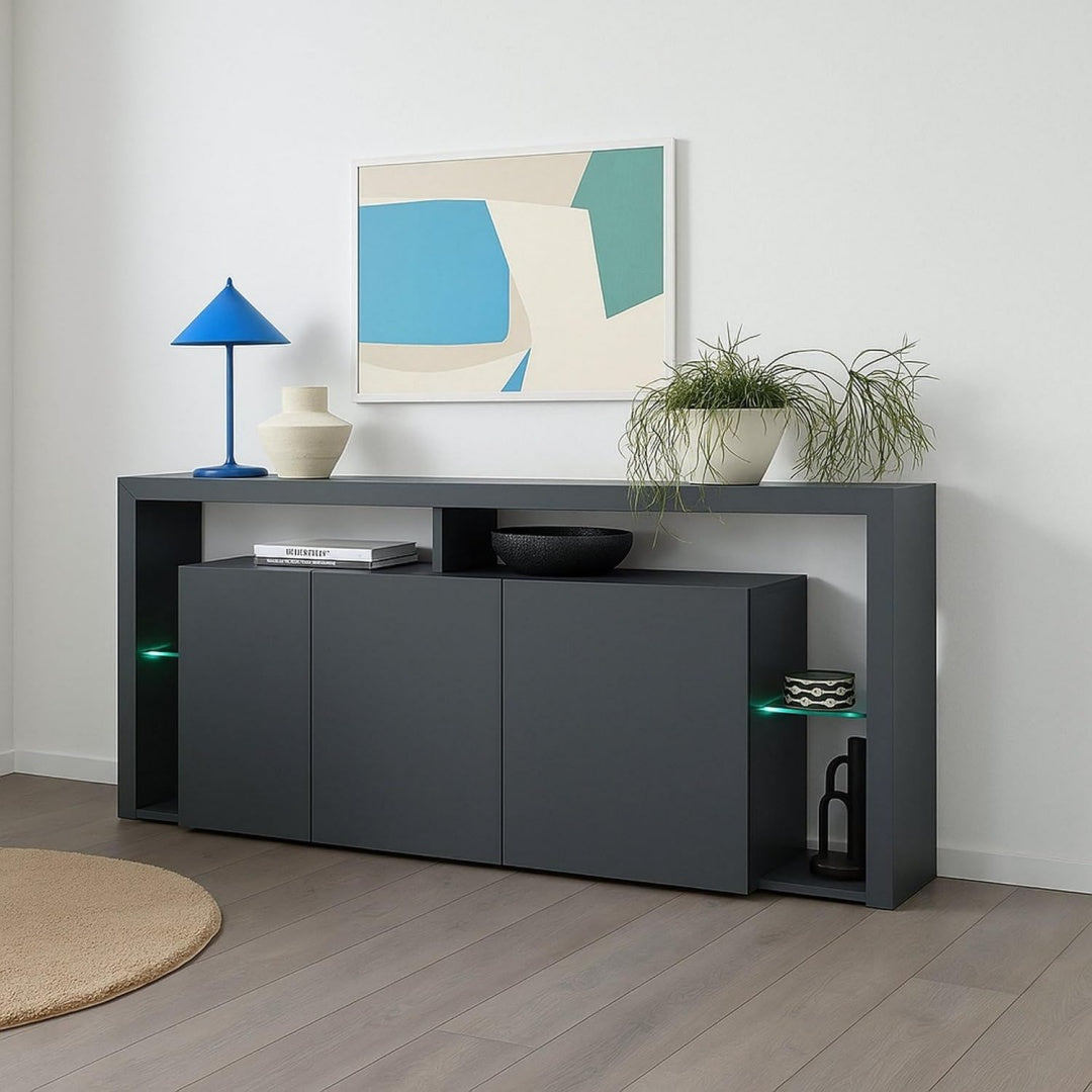 Madia contenitore con illuminazione LED con vetro antracite